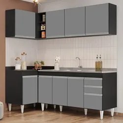 Armário de Cozinha Modulado de Canto Direito 4 Peças CP42 com Pia Inox