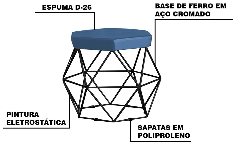 Puff Decorativo Base Preta Elsa Suede Azul Marinho G41 - Gran Belo