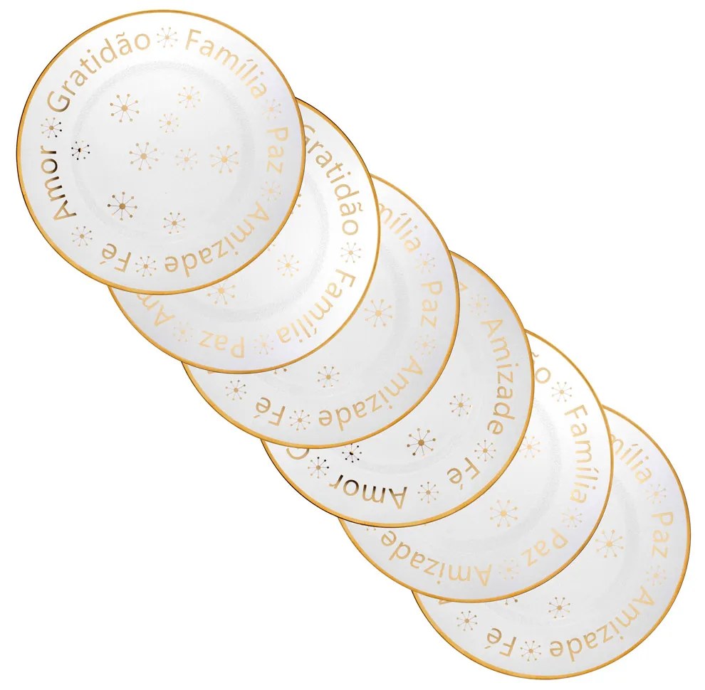 Kit 6 Sousplats de Plástico Desejos de Natal Transparente e Dourado com Estrelas 33 cm - D'Rossi