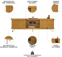 Rack Para Sala Bancada de TV 75 Pol 218cm Ripado World D04 Cedro - Mpo