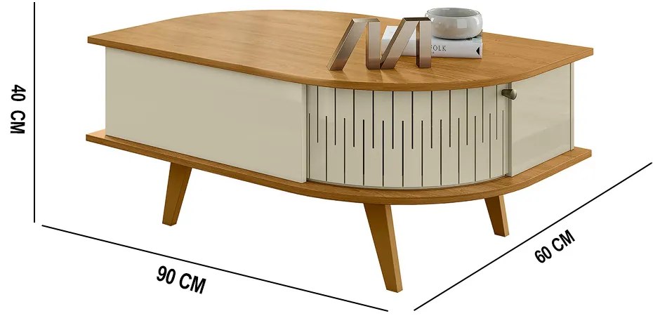 Mesa de Centro Para Sala com 2 Portas Narvelli M20 - D'Rossi - Cumaru e Opala