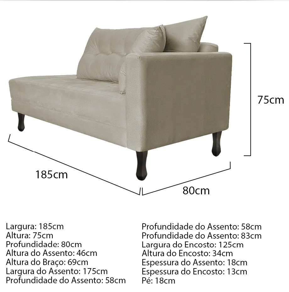 Kit Diva Recamier Azura 185cm Lado Esquerdo e 02 Poltronas Classic Linho - ADJ Decor