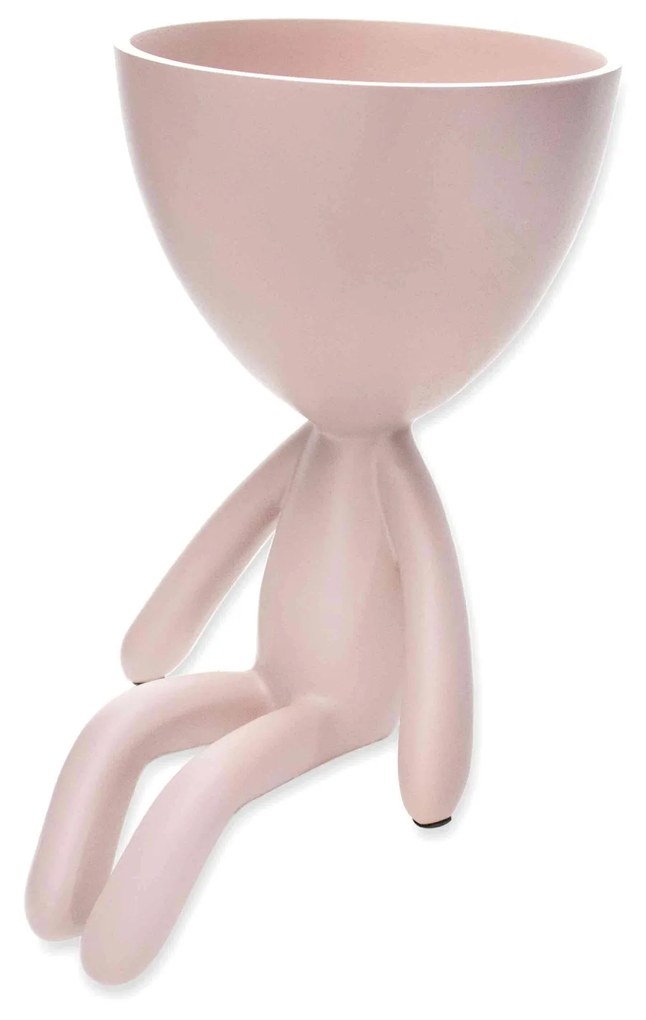 Vaso Decorativo Bob Robert Plant Sentando Em Poliresina Rosa 18x10x10 Cm - D'Rossi