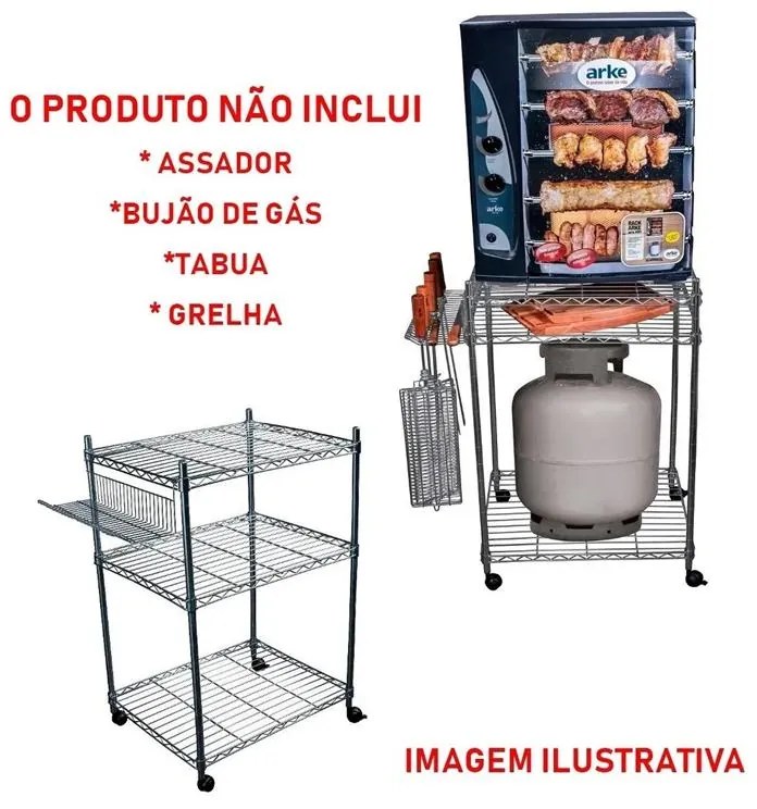 Carrinho para Churrasco Churrasqueira Aço Aramado com Rodinhas