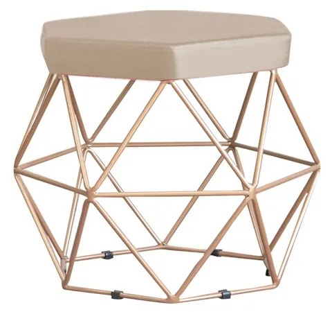 Puff Decorativo Base Gold Elsa Suede Bege G41 - Gran Belo