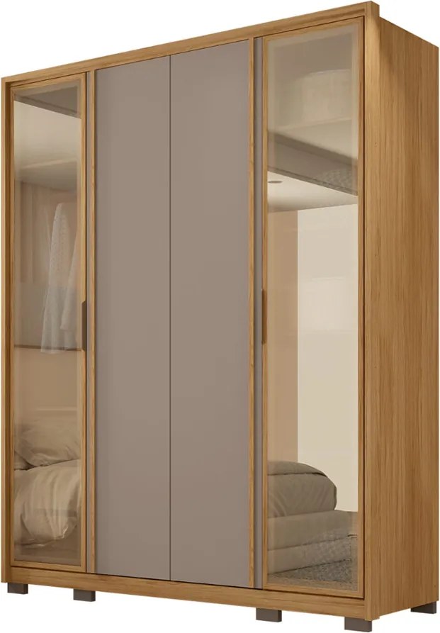 Guarda Roupa Solteiro Lume com 4 Portas e 3 Gavetas MDF Buriti/Fendi G11  Gran Belo