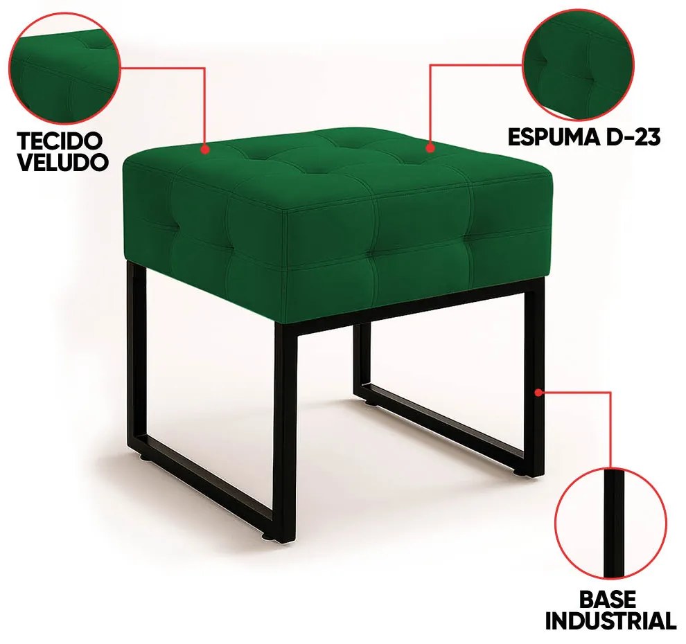 Poltrona Sala e Puff Decorativo Industrial Elisa Veludo D03 - D'Rossi - Verde