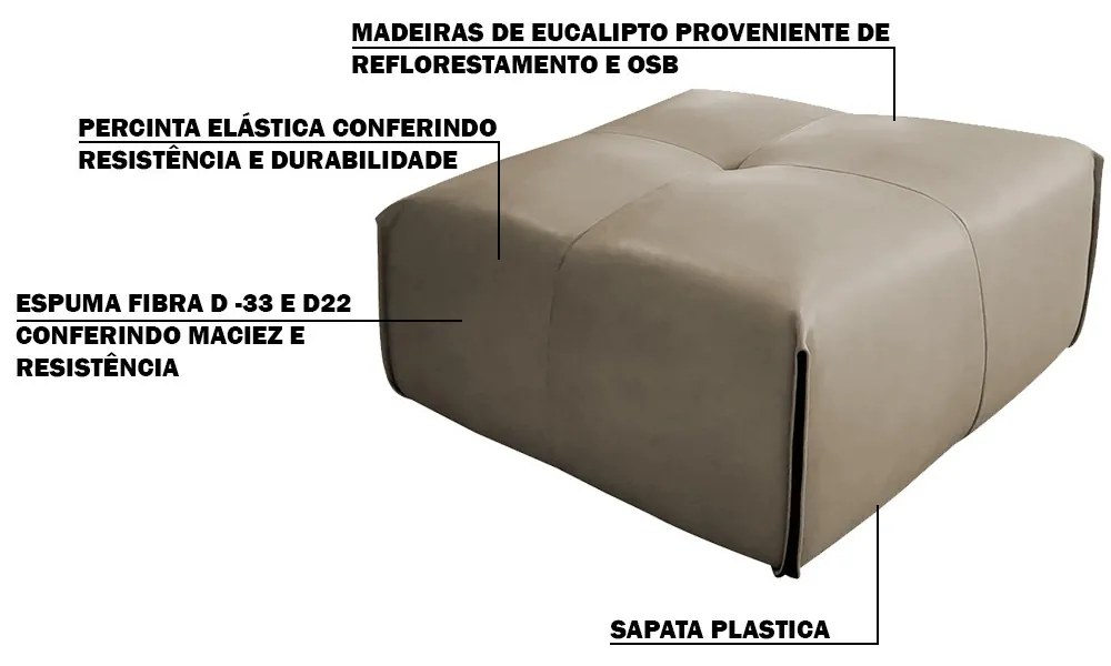 Puff Decorativo Sala de Estar Frances Confort Couro Avelã G72 - Gran Belo