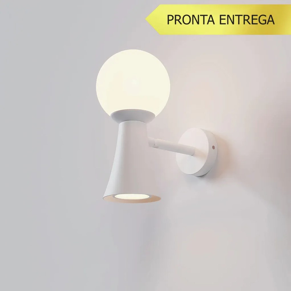 Arandela Cone 10X18,5X18,7 Aluminio E Globo Ø10Cm 01Xmr16 + 01Xg9 - Qi... (BRANCO)