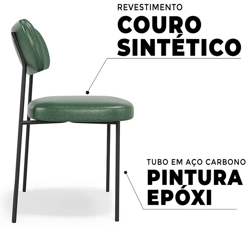Cadeiras de Jantar Base Ferro Nile kit 2 Sintético PU A08 - D'Rossi - Verde