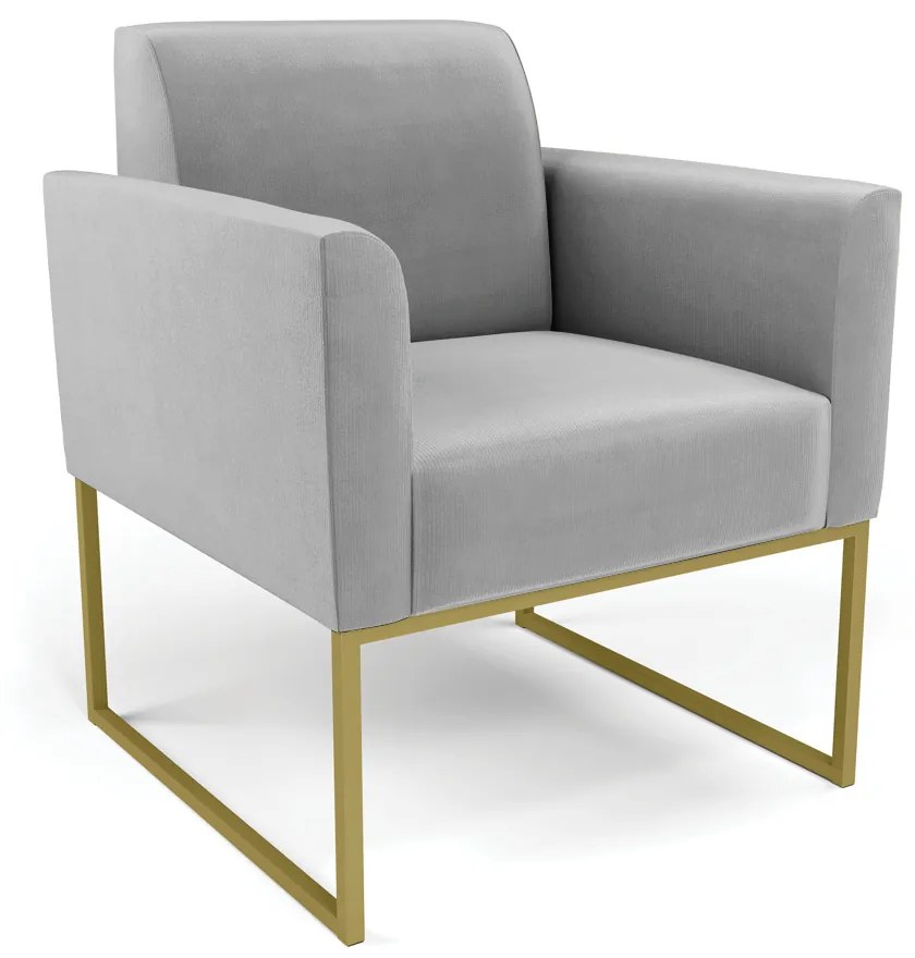 Sofá Namoradeira com 2 Poltronas Base Industrial Dourado Marisa Suede D03 - D'Rossi - Cinza