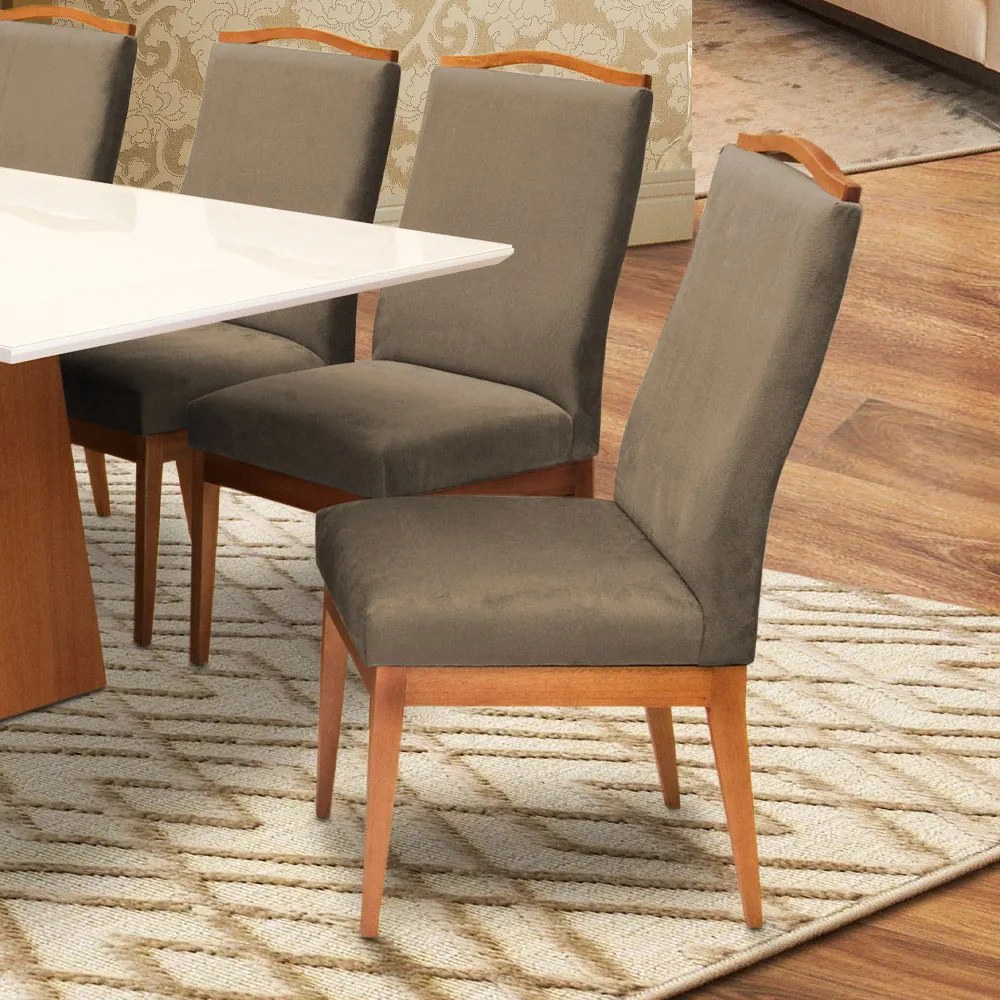 Conjunto 6 Cadeiras Decorativa Lara Aveludado Cappuccino