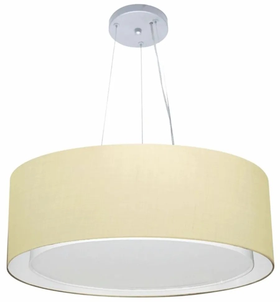 Lustre Pendente Cilíndrico Duplo Md-4125 Cúpula em Tecido 60x25cm Algodão Crú - Bivolt