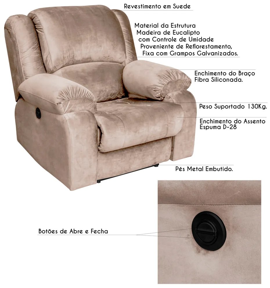 Poltrona do Papai Reclinável Elétrica Magnum Veludo Creme G23 - Gran Belo