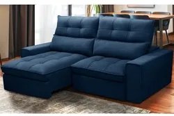 Sofá Retrátil Reclinável 3 Lugares 210cm Damy F05 Veludo Azul - Mpozen