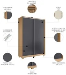 Guarda Roupa Solteiro 160cm Rizatto Flex A02 Off/Titanium - Mpozenat