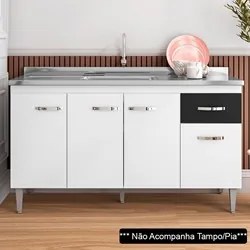 Balcão Gabinete Para Pia Sem Tampo 150cm 4 Portas e 1 Gaveta Flex Gabr