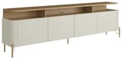 Rack TV 75 Pol 220cm Portas Lisas Blen Louro/Luna/Dourado I06 - Mpozen