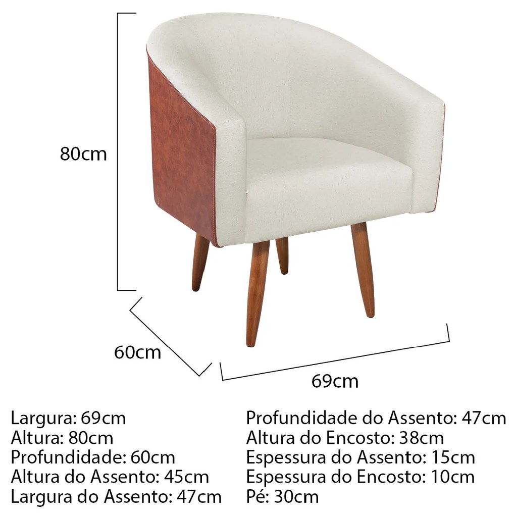 Poltrona Luiza Corano Nozes e Linho Bege - ADJ Decor