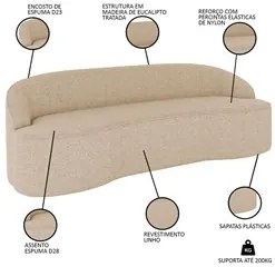 Sofá 2 Lugares para Sala de Estar Living 150cm Theo D06 Linho Marfim -
