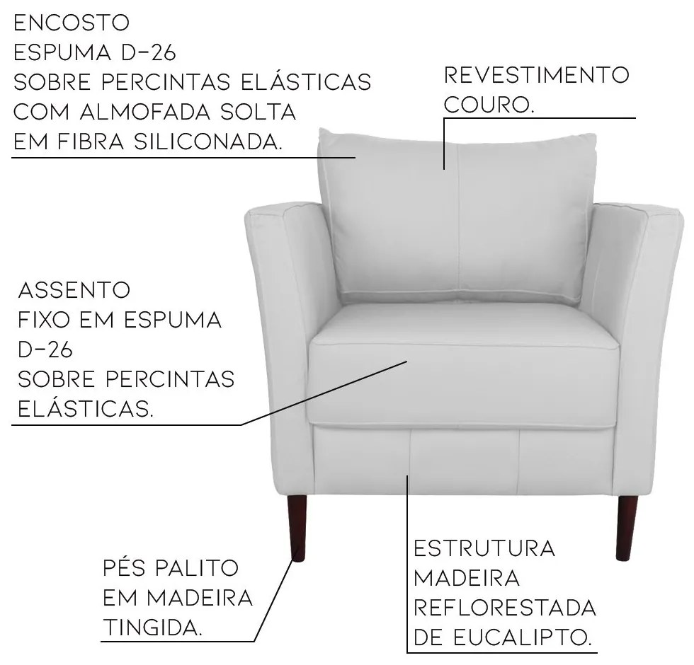 Kit 02 Poltronas Decorativas Sala de Estar Pés Palito Lubbock Couro Branco G58 - Gran Belo