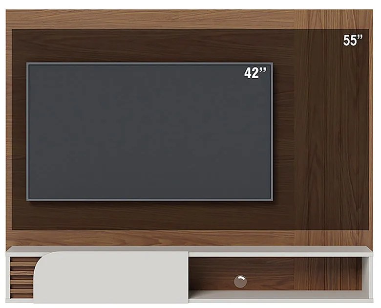 Painel TV 60 Pol 160cm Bancada Suspensa Ripado Hanno C04 - D'Rossi - Amendoa e Off White Matte