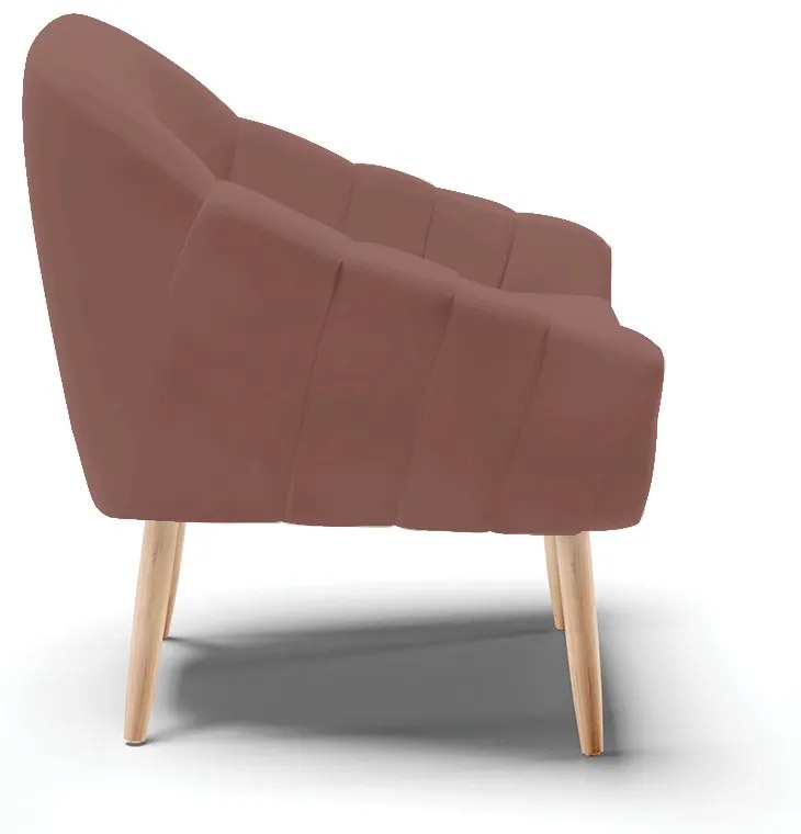 Kit 02 Poltronas Giovana Veludo Pés Palito Natural D03 - D'Rossi - Rose