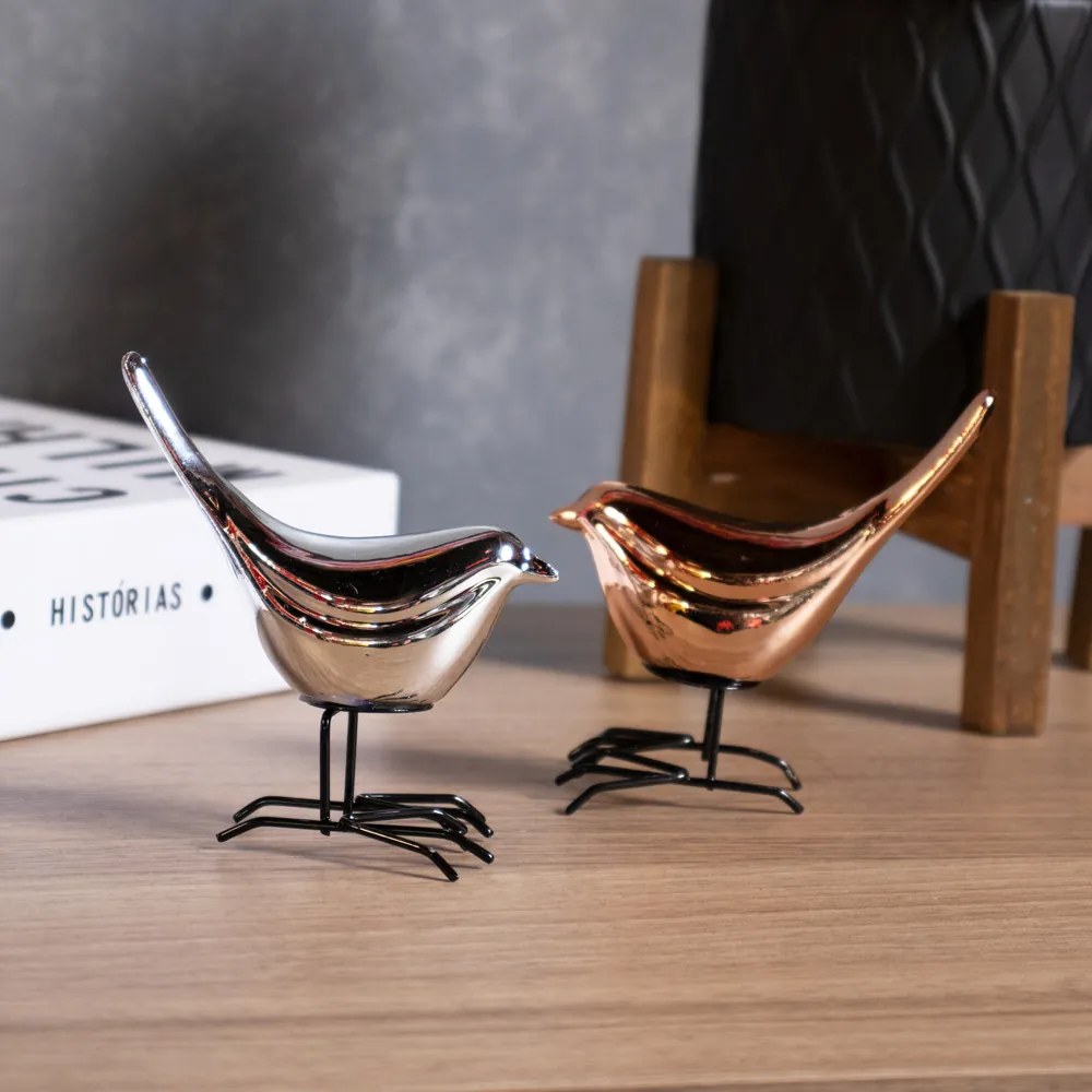 Pássaro Decorativo Em Cerâmica Prata 9x9x5 - D'Rossi