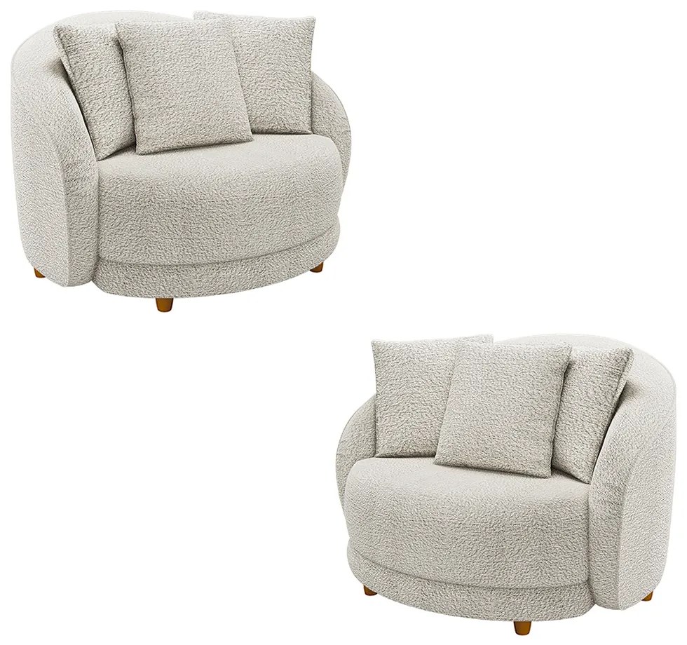 Kit 2 Poltronas Decorativas Base Fixa Galáxia com Almofadas Boucle Branco G45 - Gran Belo