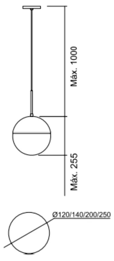 Pendente Pool Ø14X17,5X100Cm Globo Ø14 1Xe27 - Usina 16630/14 (DR-PV - Dourado Brilho Polido, Fosco (Branco))