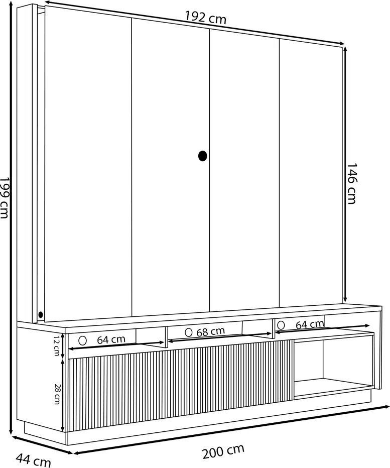 Home Estante Orlo 200cm TV até 75 Fitas LED Portas Deslizantes MDP/MDF Freijó G73 - Gran Belo