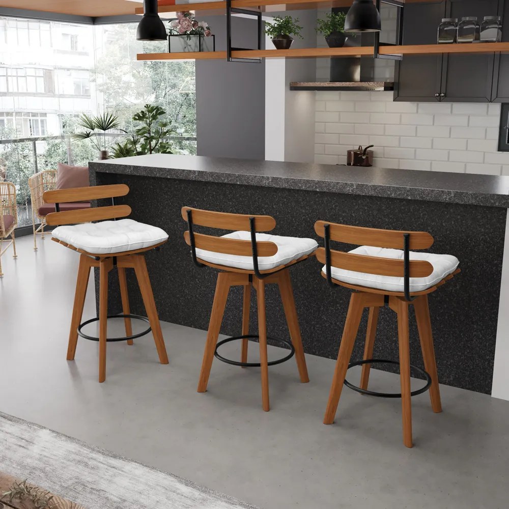 Kit 02 Banquetas Giratória Costela Corano Branco Base Madeira MA70 - DRossi