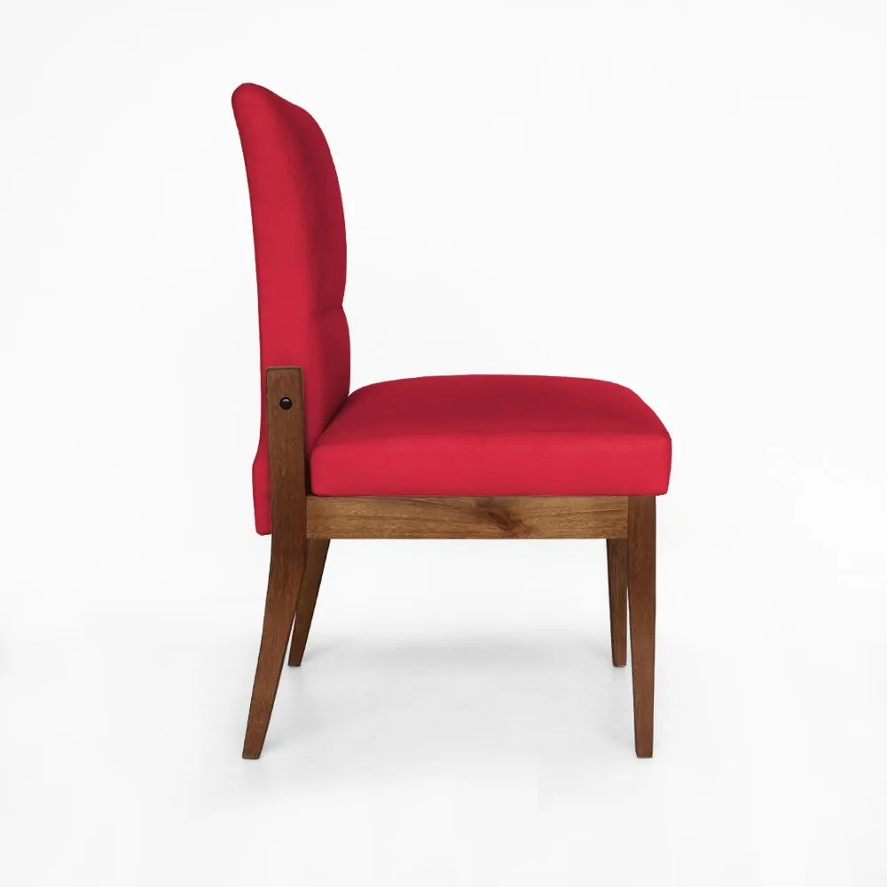 Cadeira De Jantar Aurora Base Madeira Maciça Estofada Suede Vermelho