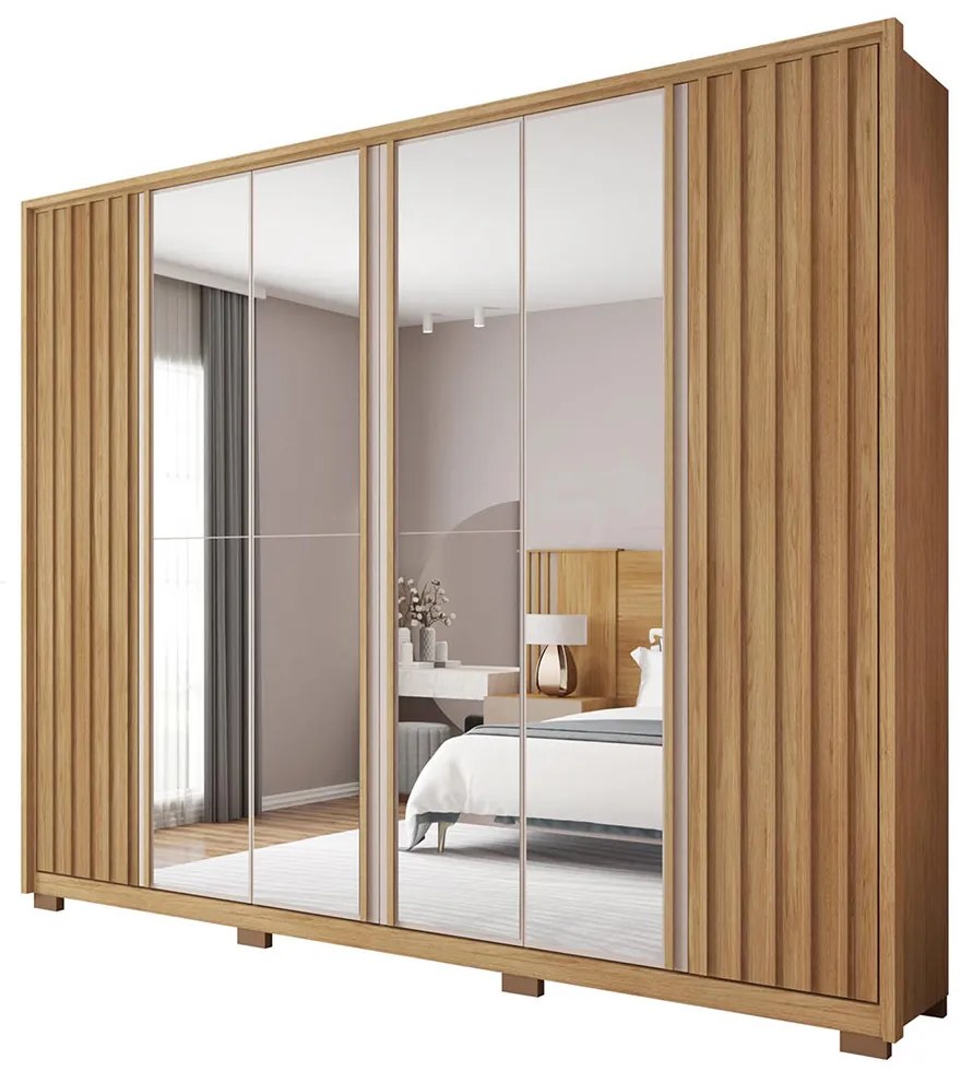 Guarda Roupa Casal Bravus 6 Portas de Bater com 4 Espelhos e 4 Gavetas MDP Buriti/OffWhite G11 - Gran Belo