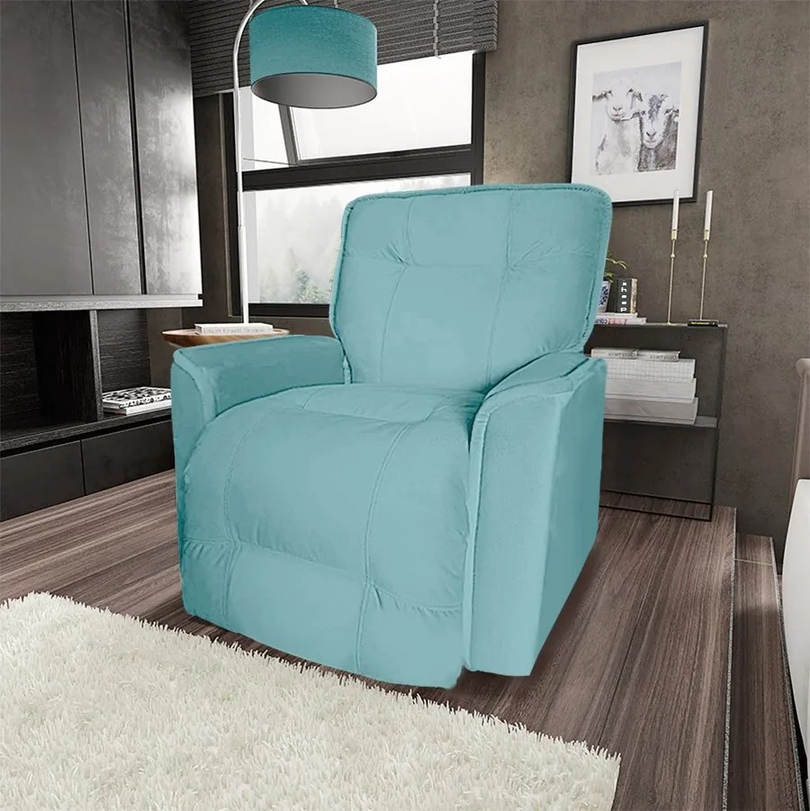 Poltrona do Papai Reclinável Orion Suede Turquesa - Sheep Estofados - Água