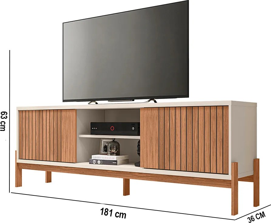 Rack TV 72 Pol 180cm Bancada Ripado para Sala Kellem C01 - D'Rossi - Freijó/Off White