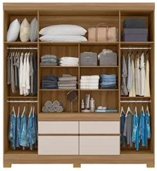 Guarda Roupa Casal 4 Portas 2 Com Espelho 90cm 4 Gavetas Bilbão D02 Am