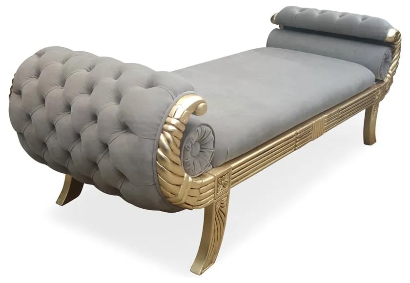 Recamier Baixo de Luxo Detalhe Capitonê Madeira Maciça Design de Luxo Peça Artesanal