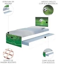 Cama Solteiro Infantil Com Auxiliar 188x88cm Futebol K06 - Mpozenato
