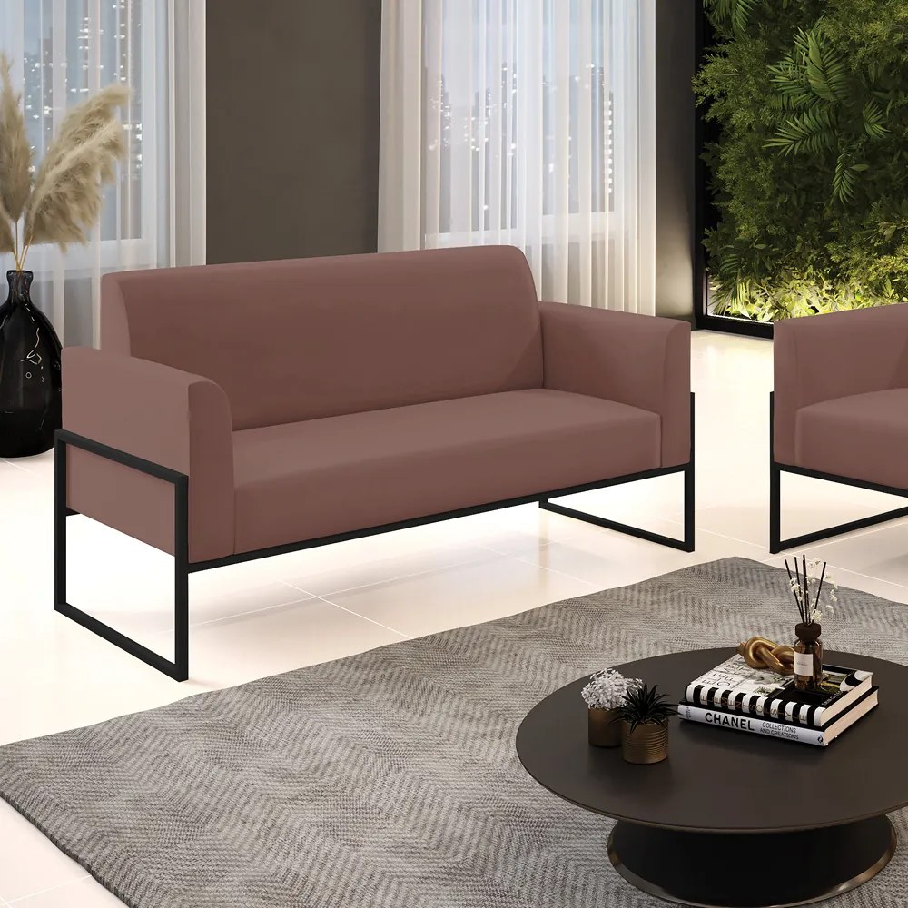 Sofá Namoradeira Base Industrial Alta Preto Marisa Veludo D03 - DRossi - Rose