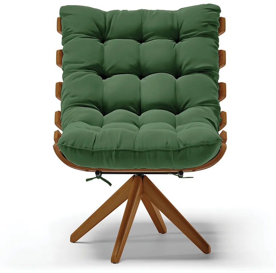 Poltrona Giratória Costela Suede Base de Madeira MA30 M11 - D'Rossi - Verde