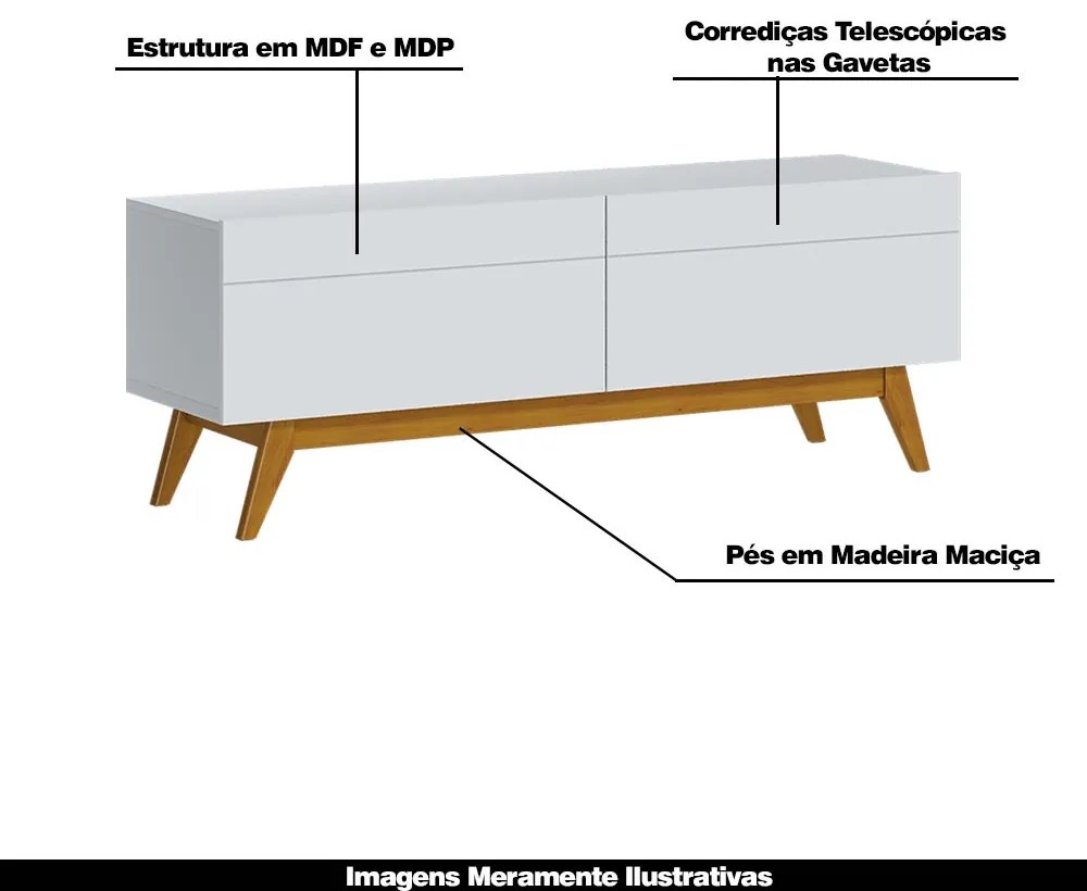 Rack Bancada 2 Gavetas 146cm Amy Branco Acetinado G29 - Gran Belo