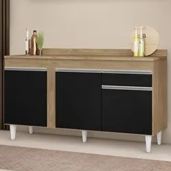 Balcão Gabinete para Pia com Tampo 150cm 3 Portas 1 Gaveta Dakota Cast