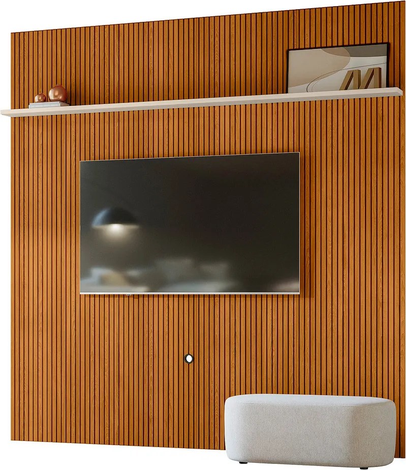 Painel TV 75 Pol 238cm Ripado para Sala Kalven M20 - D'Rossi - Cinamomo e Off White
