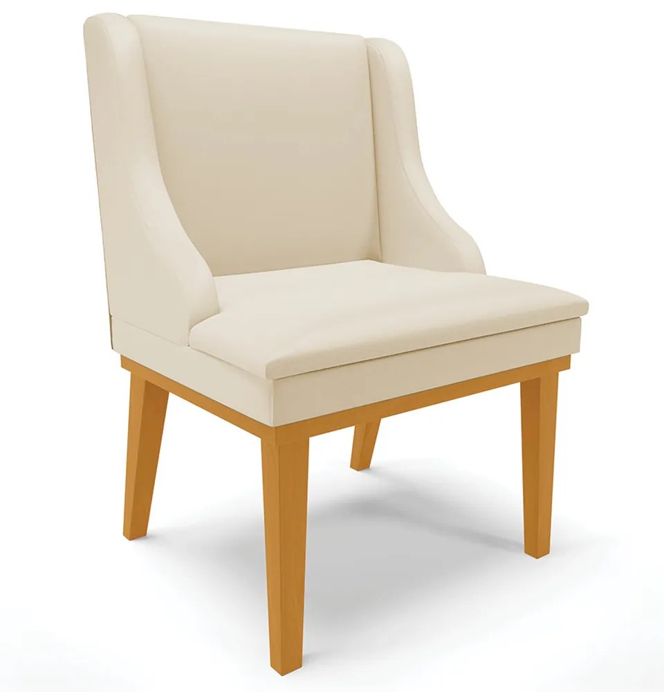 Cadeira Decorativa Sala de Jantar Base Fixa de Madeira Firenze PU Bege/Castanho G19 - Gran Belo