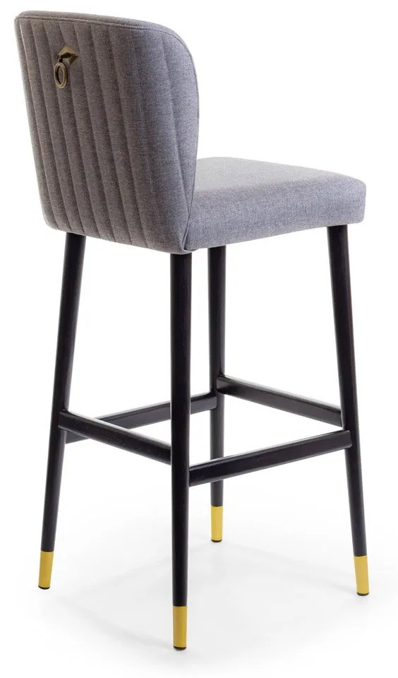 Banqueta Marina Estofada Encosto com Argola Detalhe Gomado Pés Madeira com Ponteiras em Metal Estrutura Madeira Liptus Design Sustentável