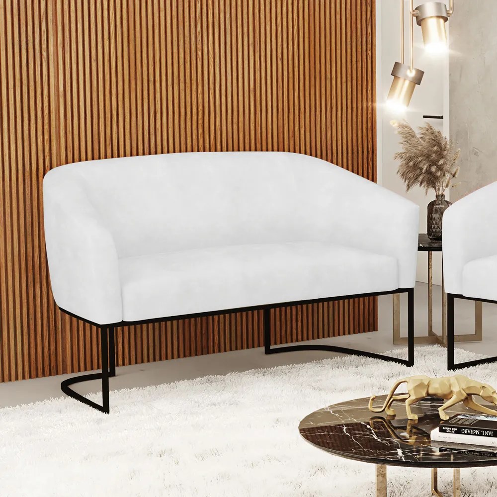 Sofá 2 Lugares Namoradeira Industrial Preto Stella Sintético PU Branco D03 - D'Rossi