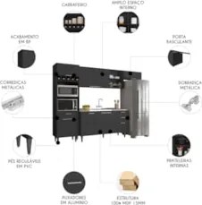 Armário de Cozinha CP04 Com Pia 150cm Pérola Z34 Preto      - Mpozenat
