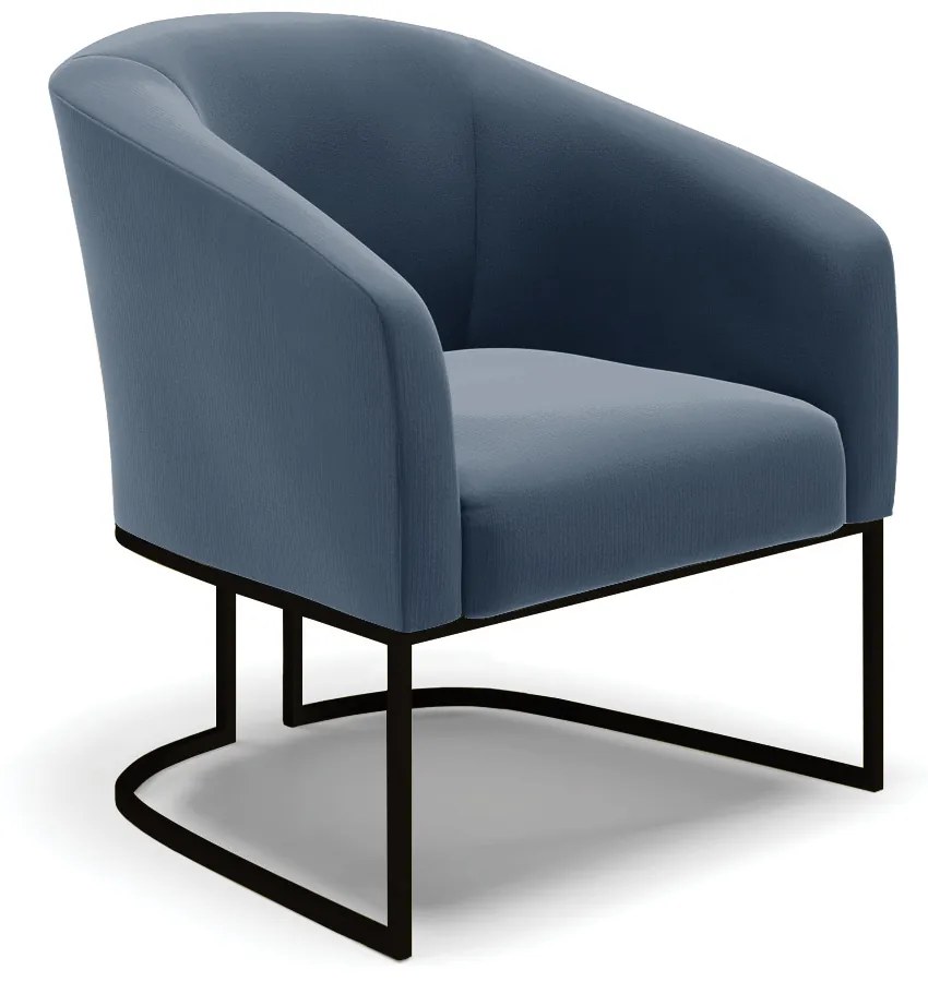 Poltrona Decorativa Base Industrial Preto Stella Suede Azul Marinho D03 - D'Rossi
