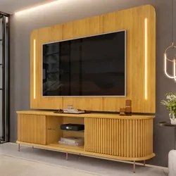 Painel Para TV 75 Pol e Rack Bancada Ripado 218cm World D04 Cedro - Mp